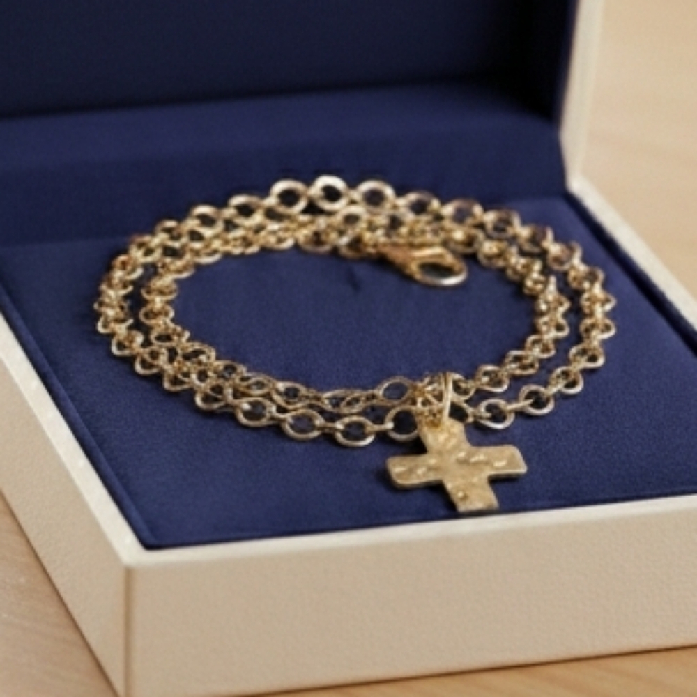 Hammered Gold Cross Pendant With Chain Necklace